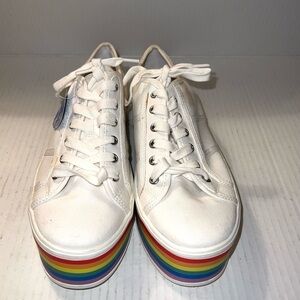 GIB Rainbow Platform Sneakers White Canvas Lace Up Comfort Size 8.5M